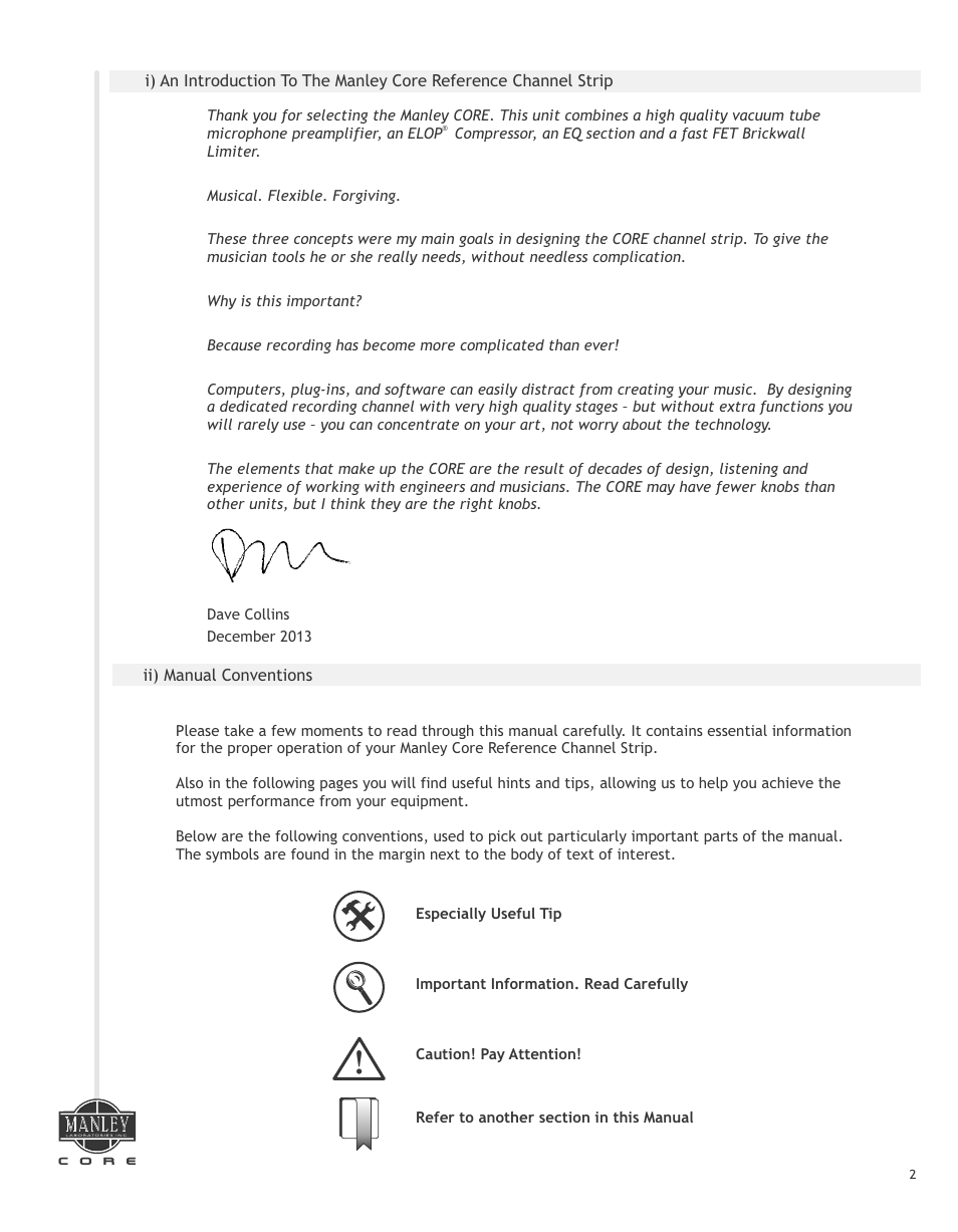Manley СORE REFERENCE CHANNEL STRIP - MCORE026 and up 7/2014 User Manual | Page 3 / 16
