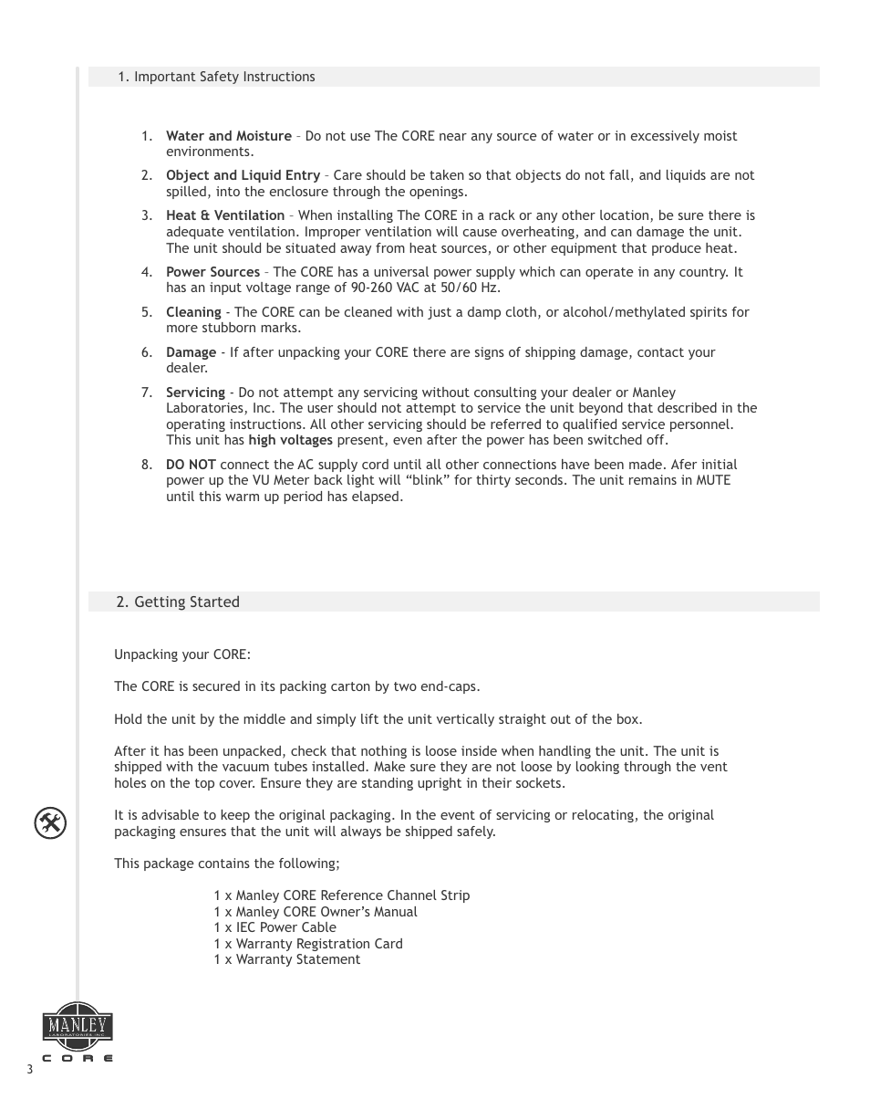 Manley СORE REFERENCE CHANNEL STRIP - MCORE026 and up 7/2014 User Manual | Page 4 / 16