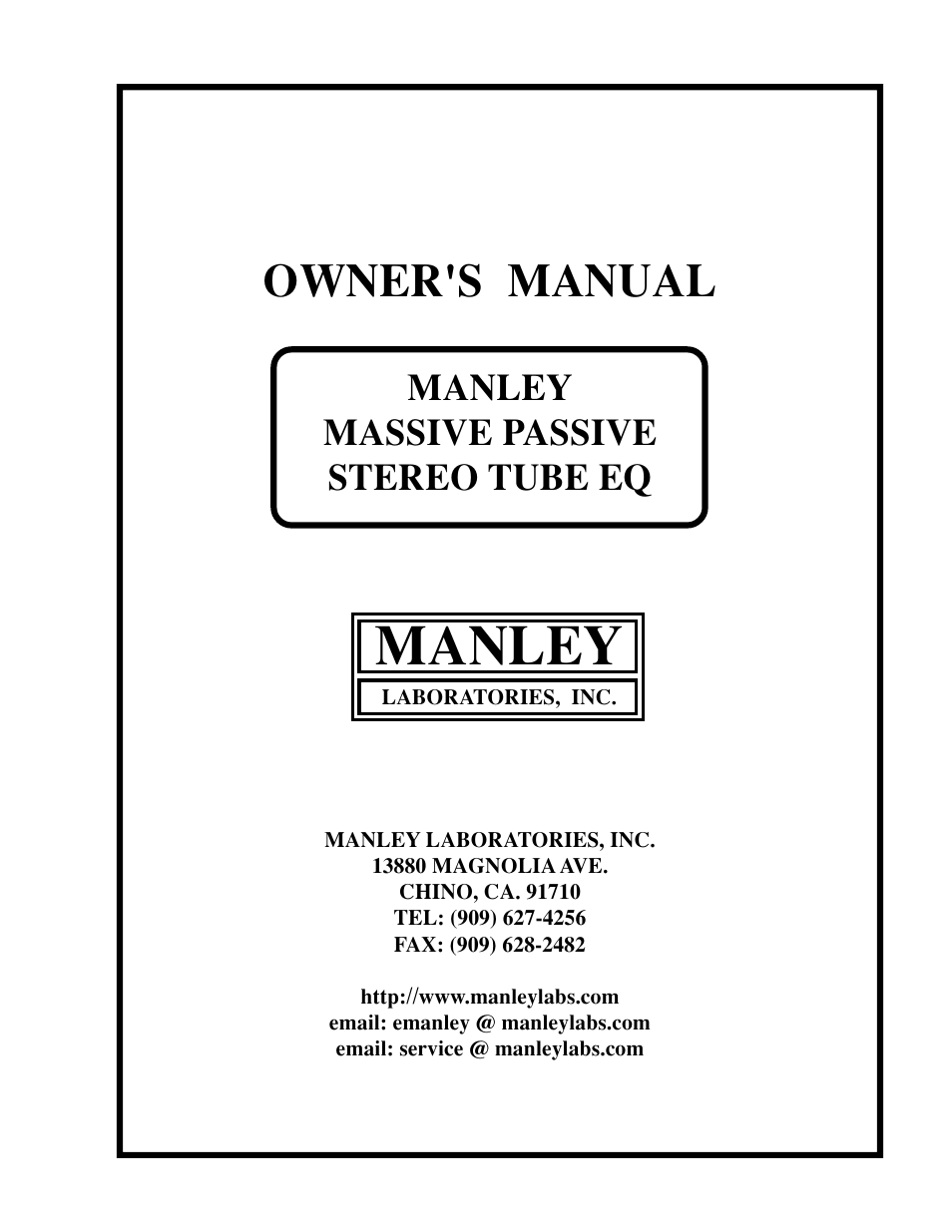 Manley MASSIVE PASSIVE STEREO TUBE EQ - MSMP 1998 - 2/2004 User Manual | 33 pages