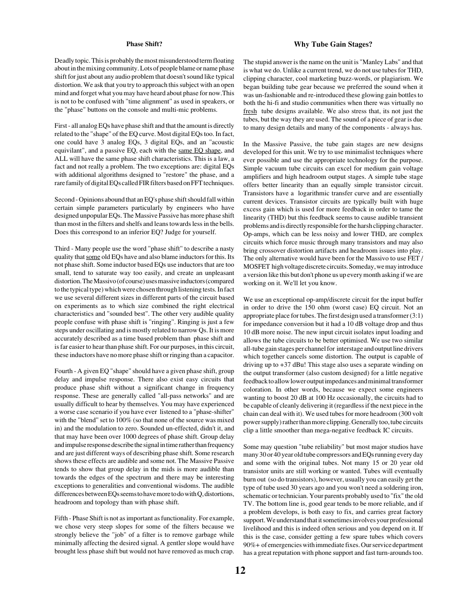 Manley MASSIVE PASSIVE STEREO TUBE EQ - MSMP 1998 - 2/2004 User Manual | Page 12 / 33