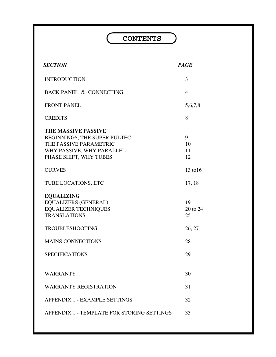 Manley MASSIVE PASSIVE STEREO TUBE EQ - MSMP 1998 - 2/2004 User Manual | Page 2 / 33