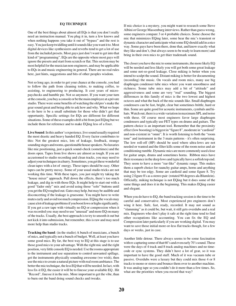 Manley MASSIVE PASSIVE STEREO TUBE EQ - MSMP 1998 - 2/2004 User Manual | Page 20 / 33