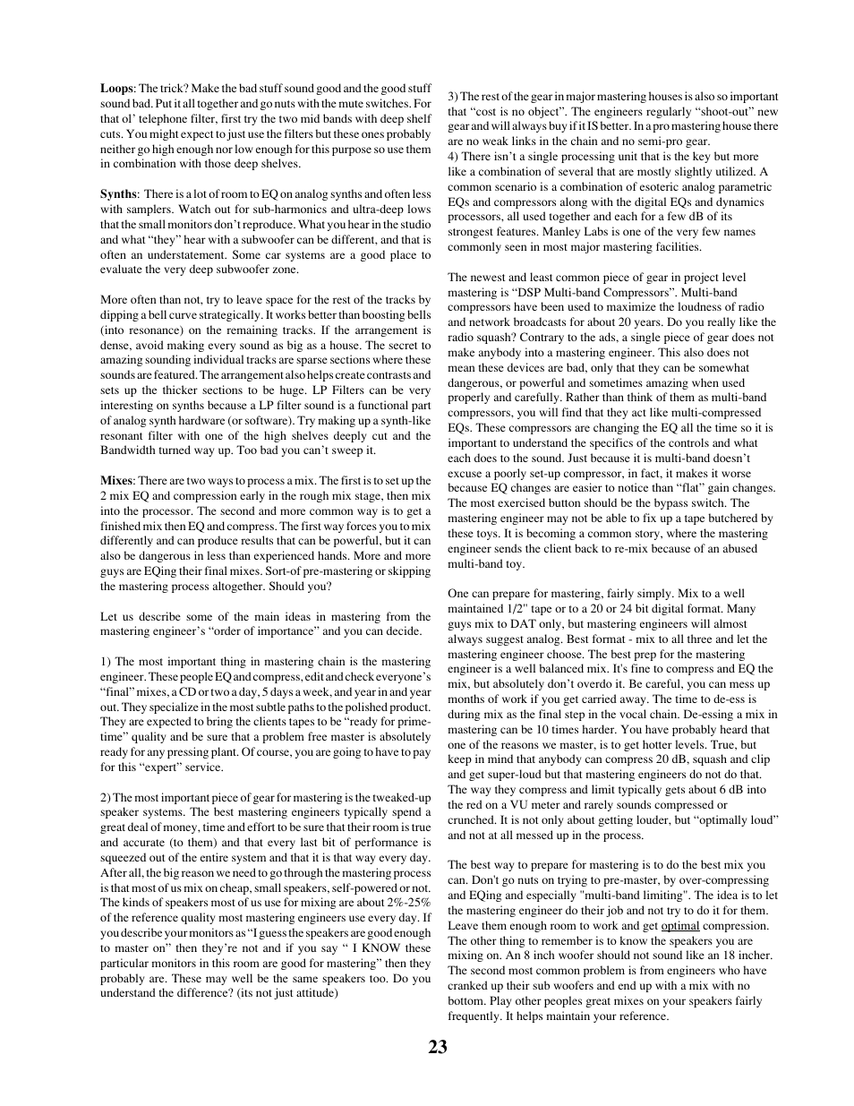 Manley MASSIVE PASSIVE STEREO TUBE EQ - MSMP 1998 - 2/2004 User Manual | Page 23 / 33