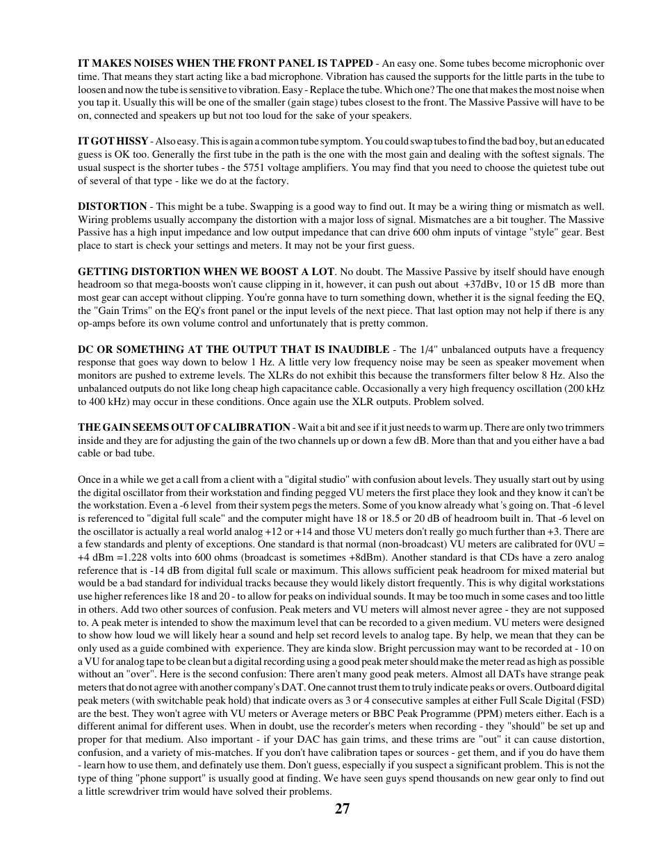 Manley MASSIVE PASSIVE STEREO TUBE EQ - MSMP 1998 - 2/2004 User Manual | Page 27 / 33