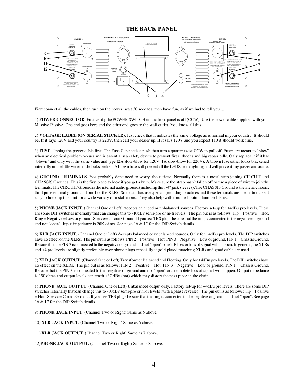 The back panel | Manley MASSIVE PASSIVE STEREO TUBE EQ - MSMP 1998 - 2/2004 User Manual | Page 4 / 33