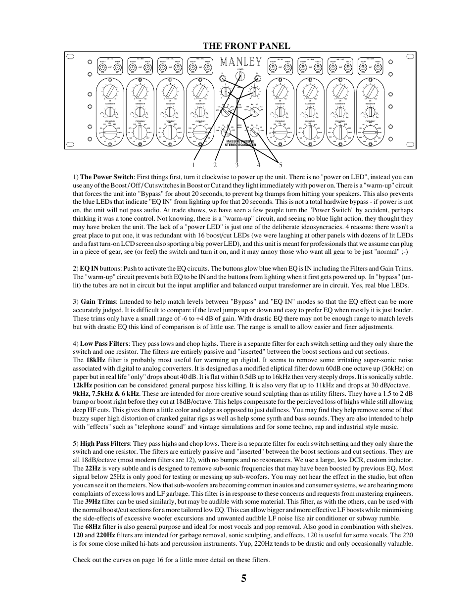 The front panel | Manley MASSIVE PASSIVE STEREO TUBE EQ - MSMP 1998 - 2/2004 User Manual | Page 5 / 33