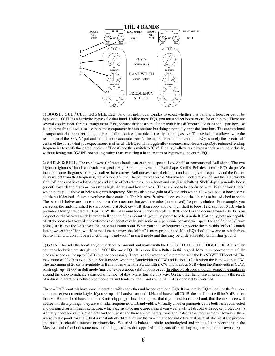 The 4 bands, Gain, Bandwidth | Frequency select | Manley MASSIVE PASSIVE STEREO TUBE EQ - MSMP 1998 - 2/2004 User Manual | Page 6 / 33