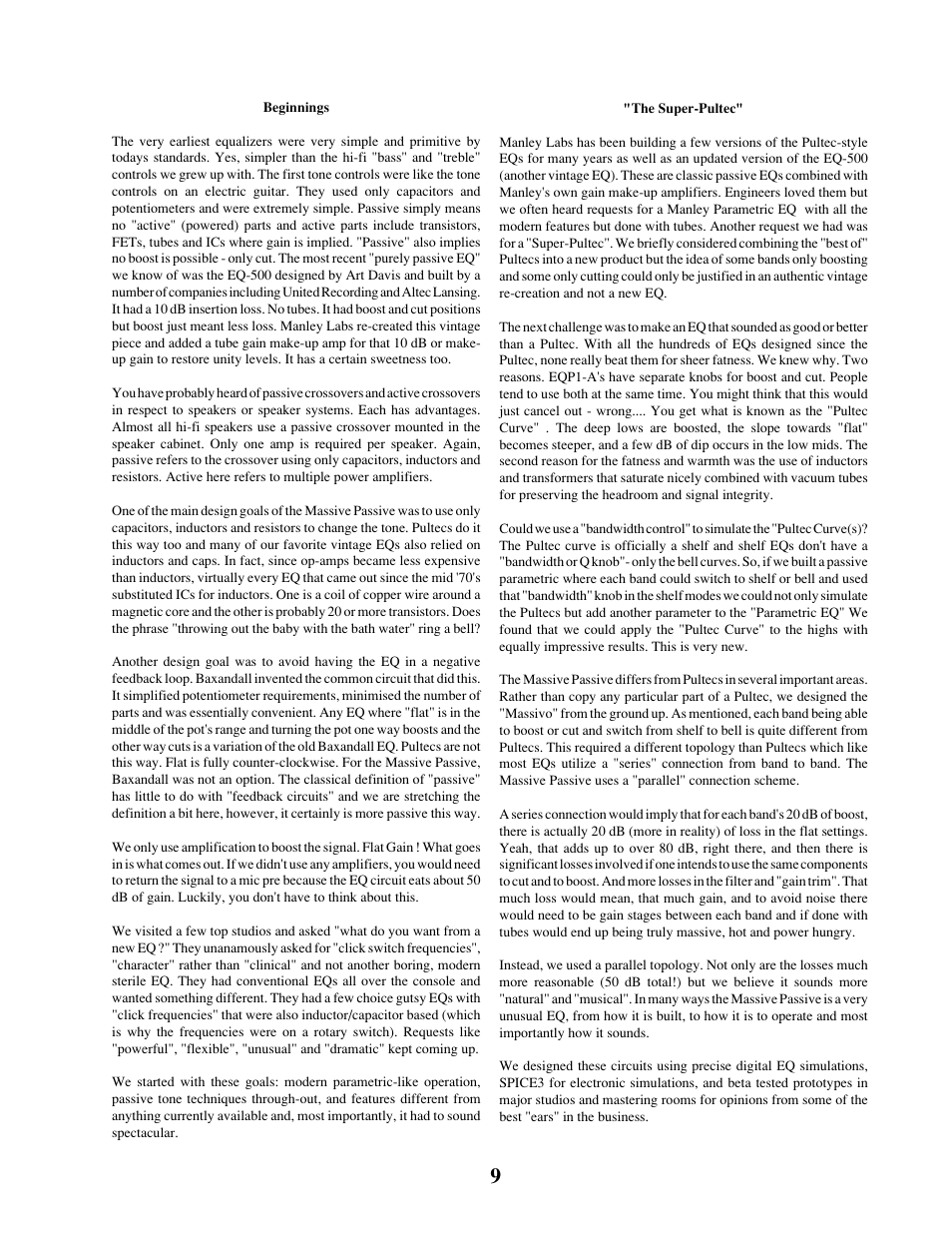 Manley MASSIVE PASSIVE STEREO TUBE EQ - MSMP 1998 - 2/2004 User Manual | Page 9 / 33