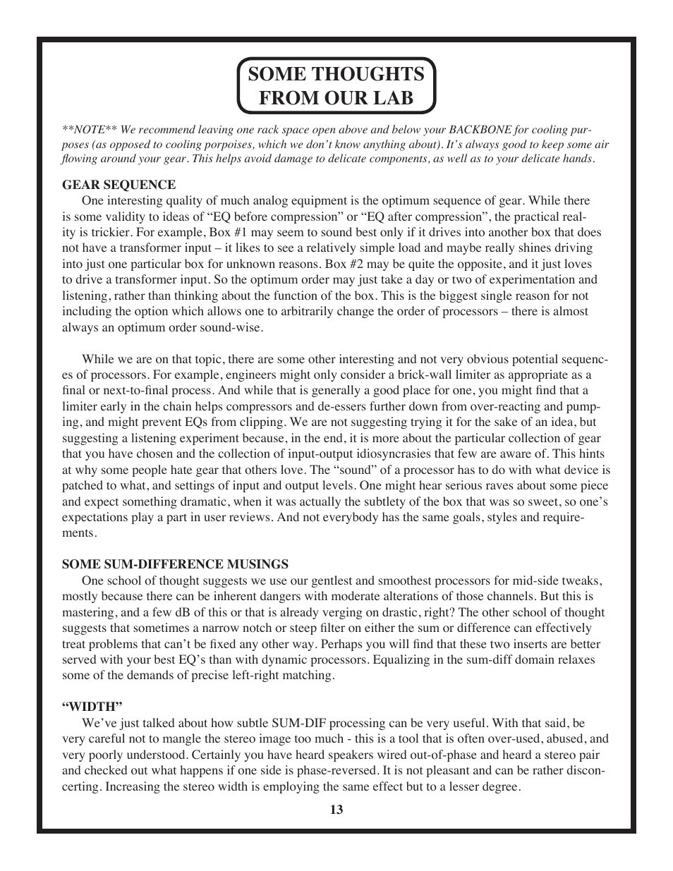 Some thoughts from our lab | Manley BACKBONE Mastering Insert Switcher 2003 - present User Manual | Page 13 / 26