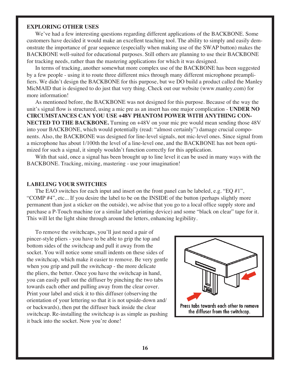 Manley BACKBONE Mastering Insert Switcher 2003 - present User Manual | Page 16 / 26