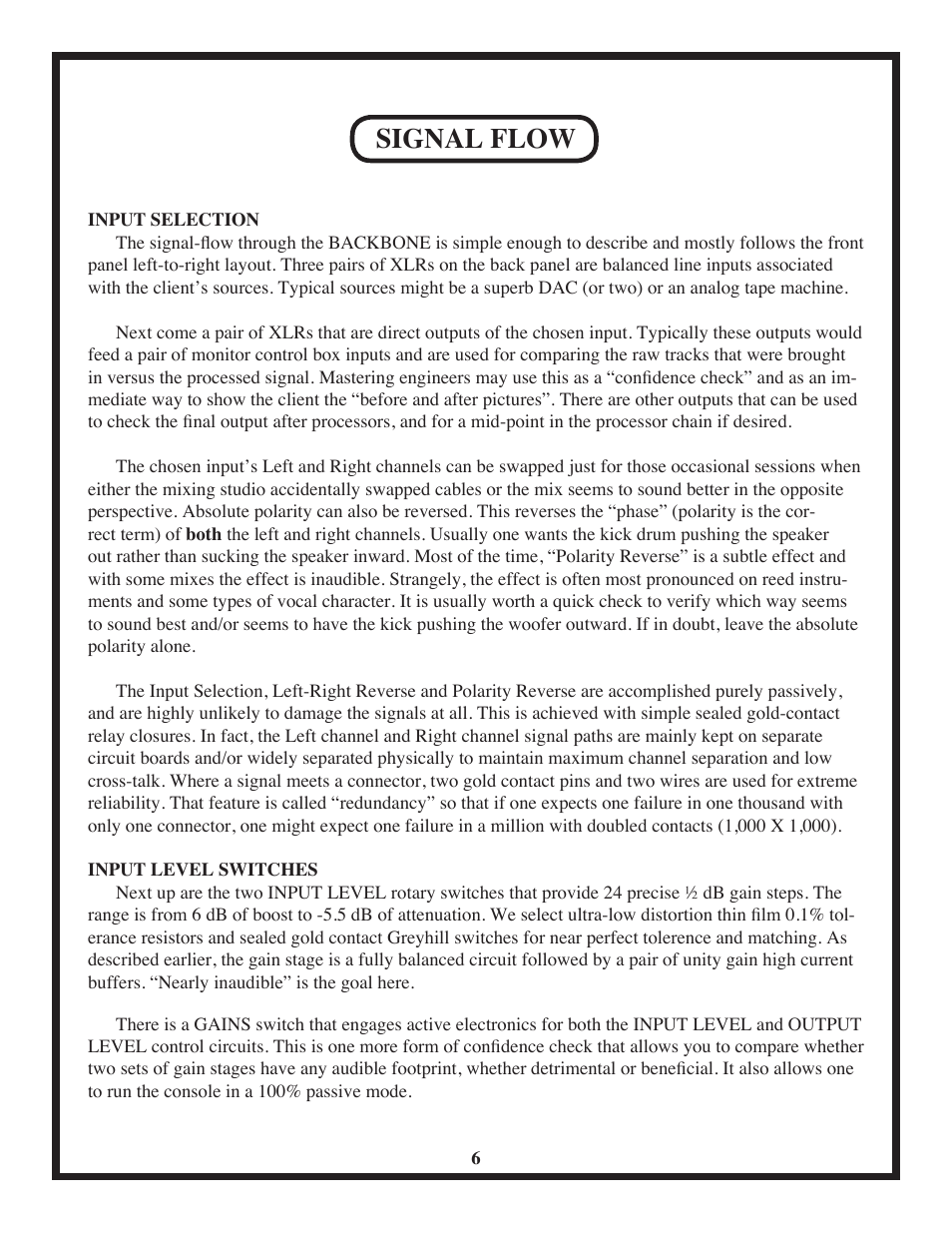 Signal flow | Manley BACKBONE Mastering Insert Switcher 2003 - present User Manual | Page 6 / 26