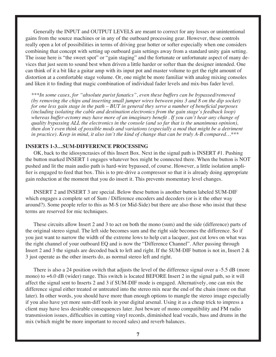 Manley BACKBONE Mastering Insert Switcher 2003 - present User Manual | Page 7 / 26