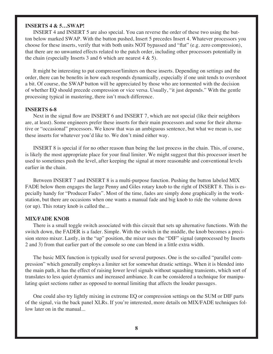 Manley BACKBONE Mastering Insert Switcher 2003 - present User Manual | Page 8 / 26