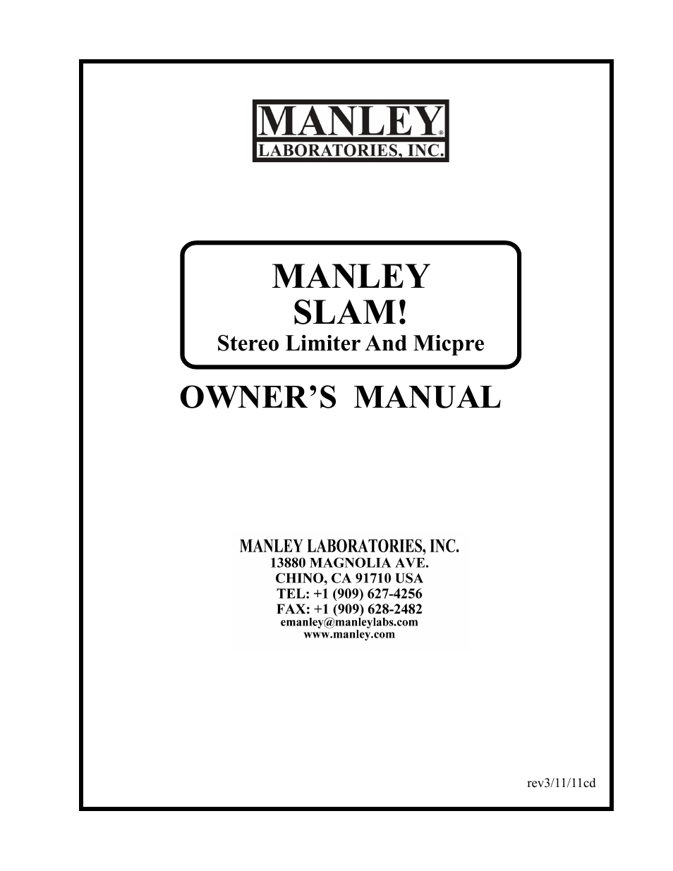 Manley SLAM! User Manual | 29 pages