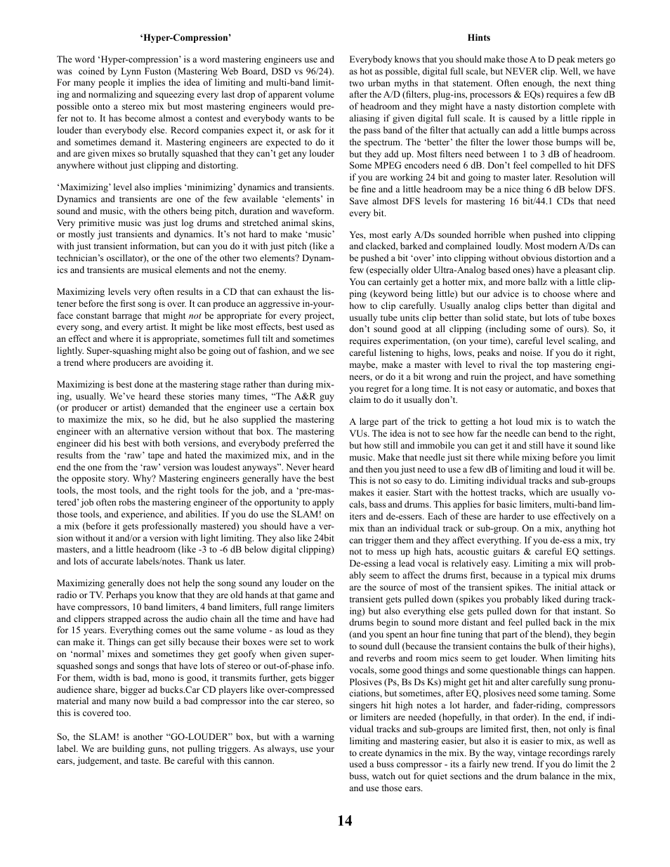 Manley SLAM! User Manual | Page 14 / 29