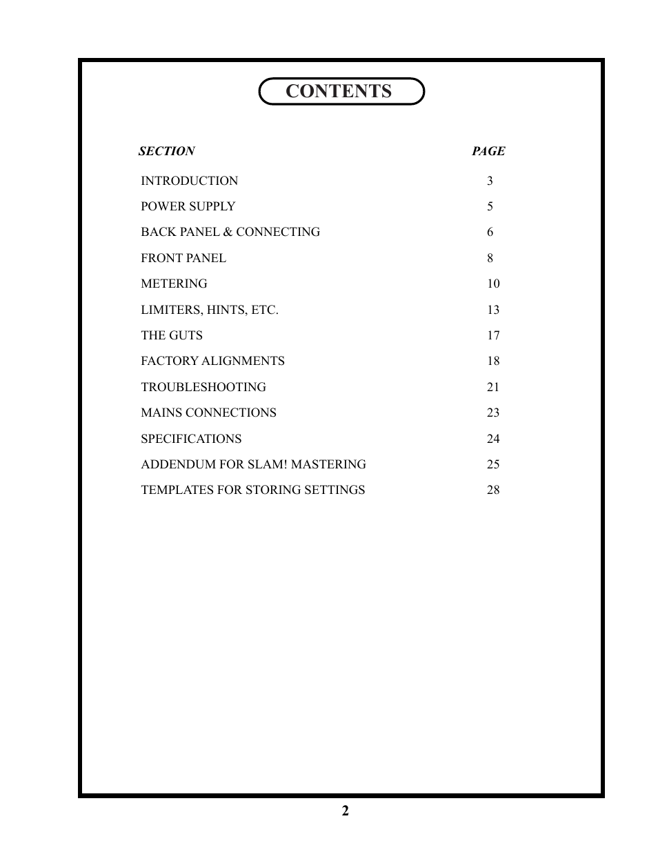 Manley SLAM! User Manual | Page 2 / 29