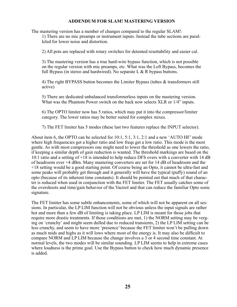 Manley SLAM! User Manual | Page 25 / 29
