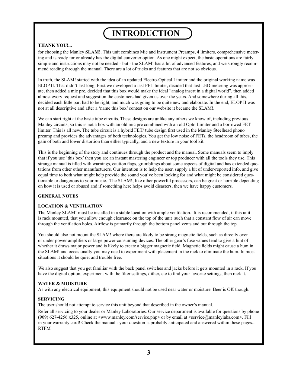 Introduction | Manley SLAM! User Manual | Page 3 / 29