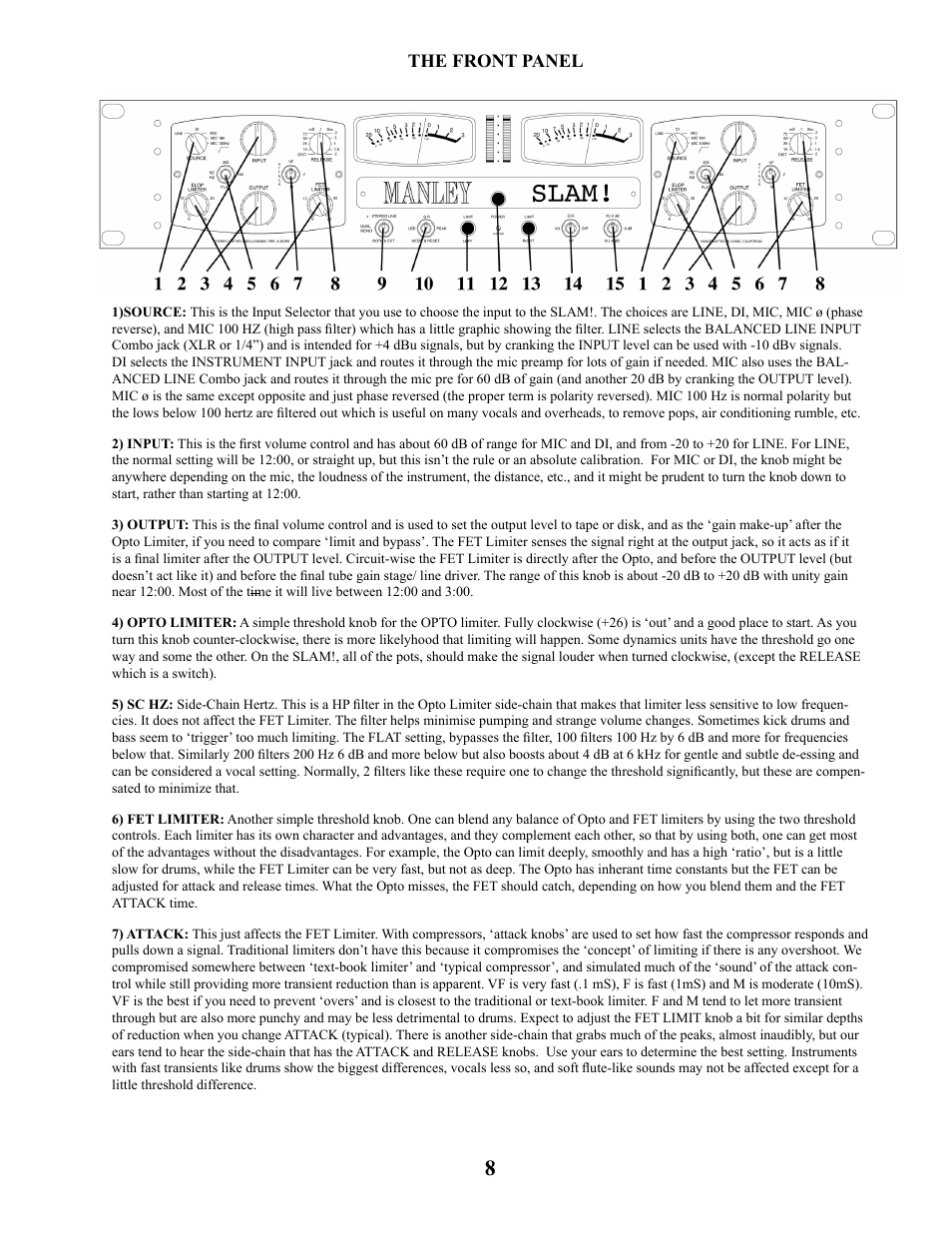 The front panel | Manley SLAM! User Manual | Page 8 / 29