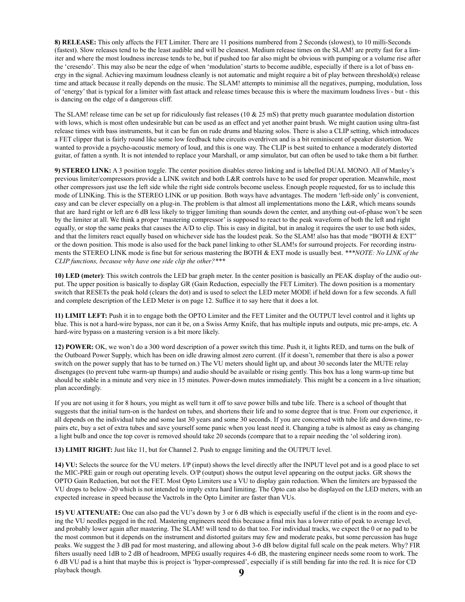 Manley SLAM! User Manual | Page 9 / 29