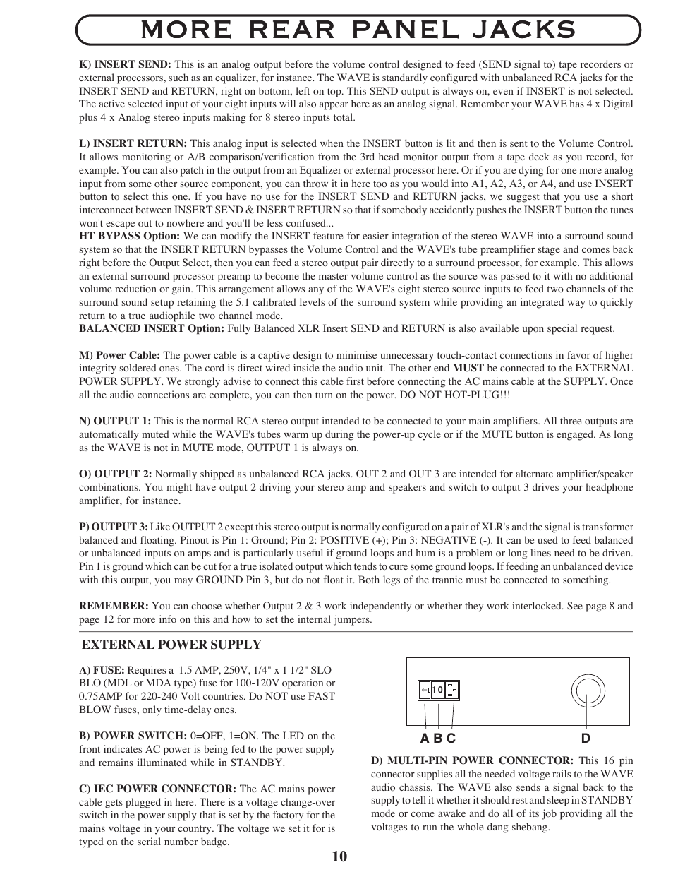 More rear panel jacks | Manley The WAVE DAC/Preamp 24/96 Version Serial Code WAVE016-present 2002 - present User Manual | Page 10 / 22