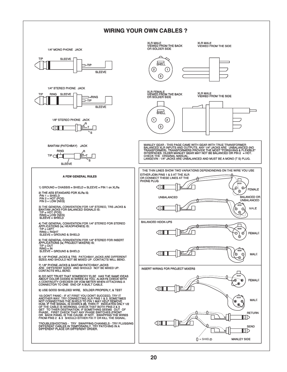 Wiring your own cables | Manley The WAVE DAC/Preamp 24/96 Version Serial Code WAVE016-present 2002 - present User Manual | Page 20 / 22