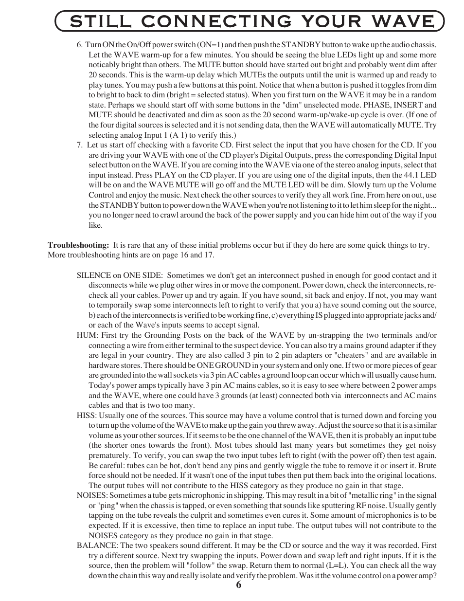Still connecting your wave | Manley The WAVE DAC/Preamp 24/96 Version Serial Code WAVE016-present 2002 - present User Manual | Page 6 / 22