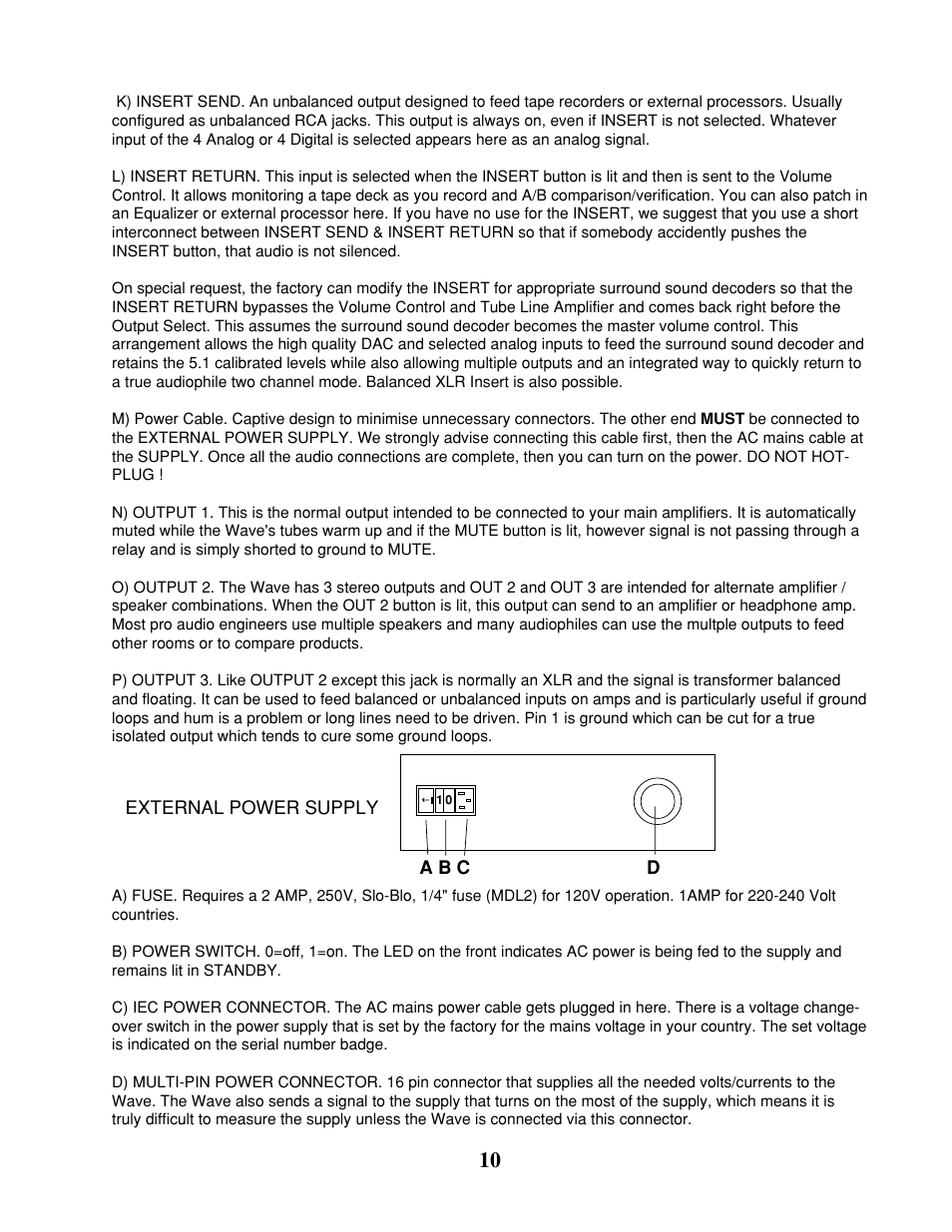 Manley The WAVE DAC/Preamp 20 Bit Version Serial Code WAVE000-015 1999 - 2002 User Manual | Page 10 / 20