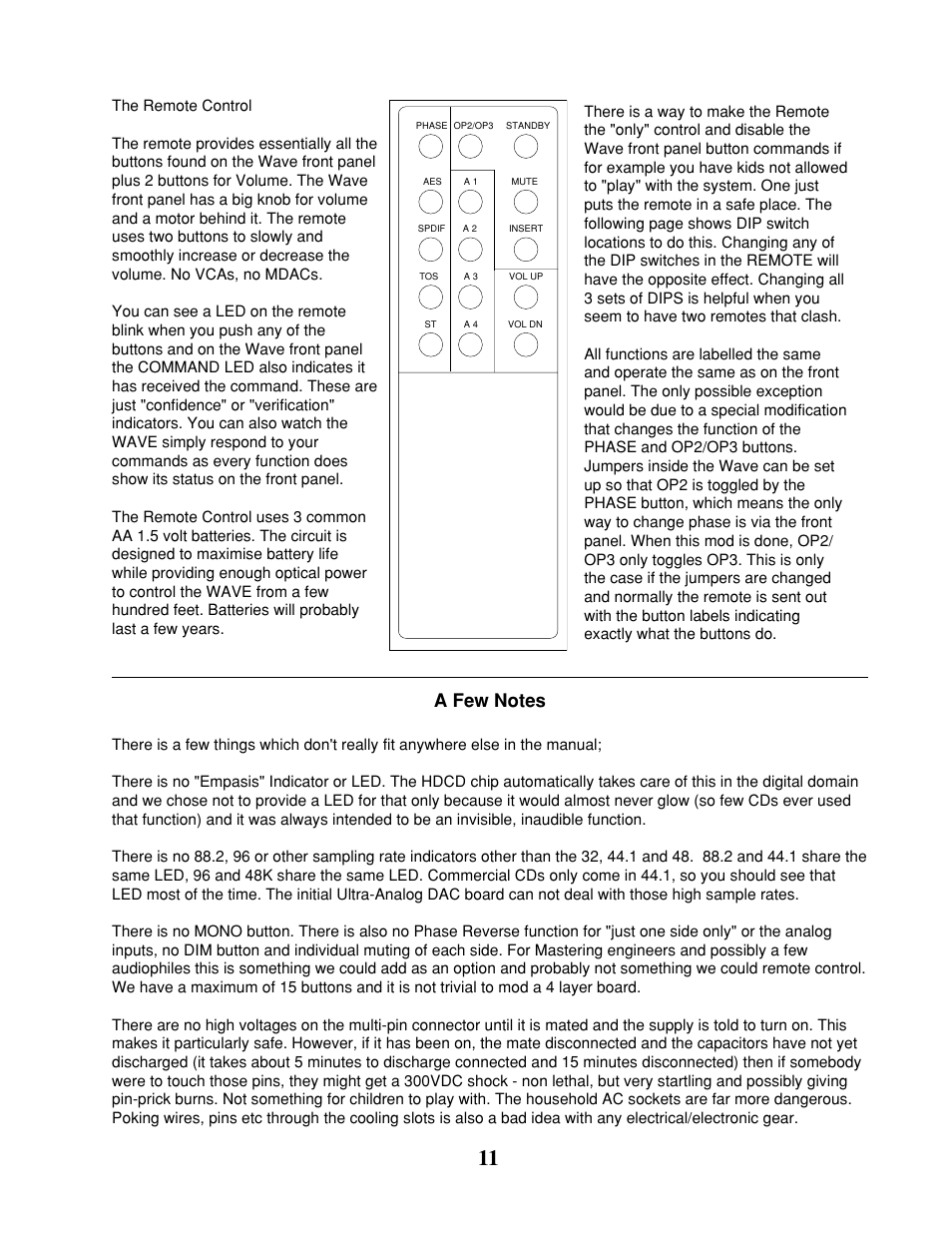 Manley The WAVE DAC/Preamp 20 Bit Version Serial Code WAVE000-015 1999 - 2002 User Manual | Page 11 / 20