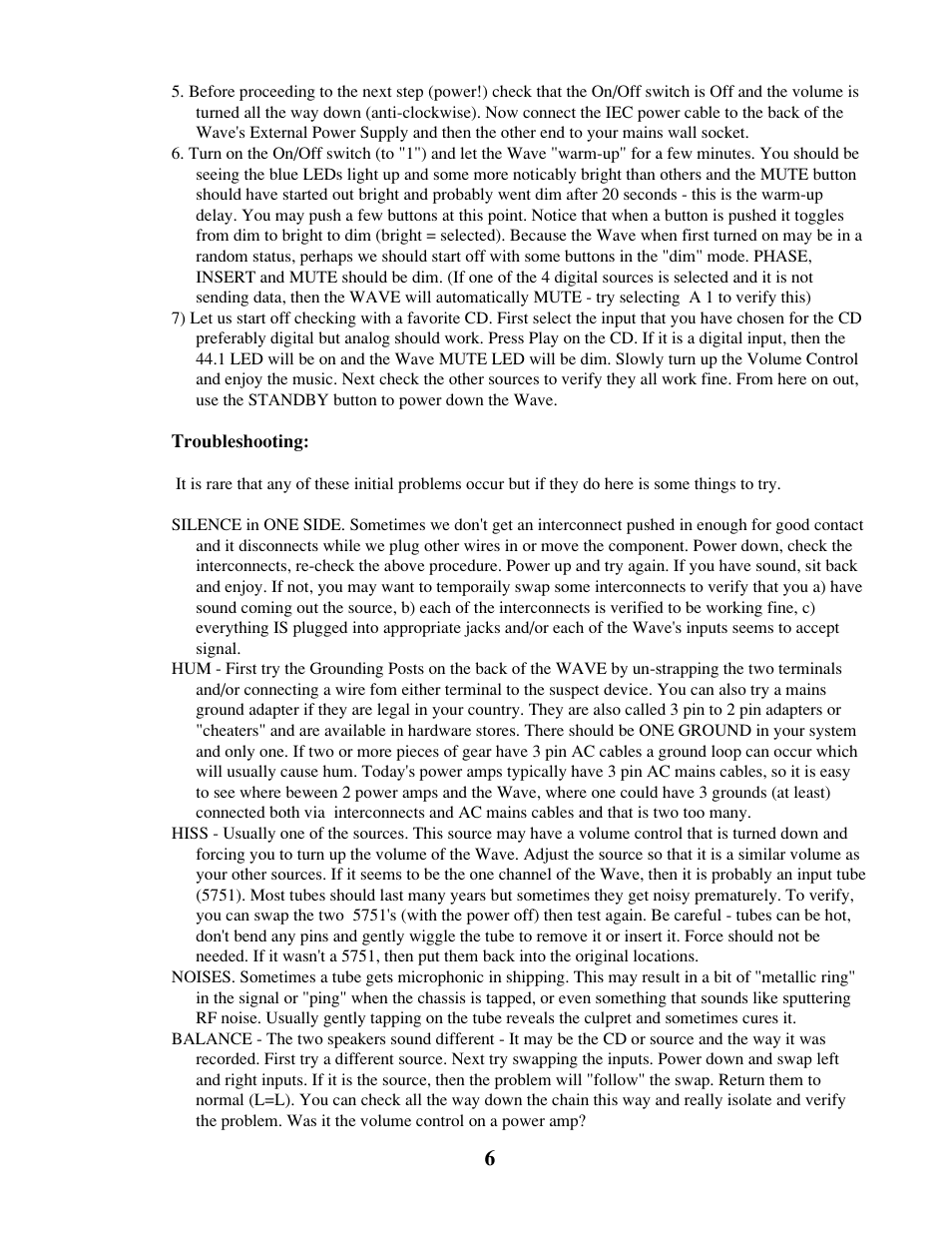 Manley The WAVE DAC/Preamp 20 Bit Version Serial Code WAVE000-015 1999 - 2002 User Manual | Page 6 / 20