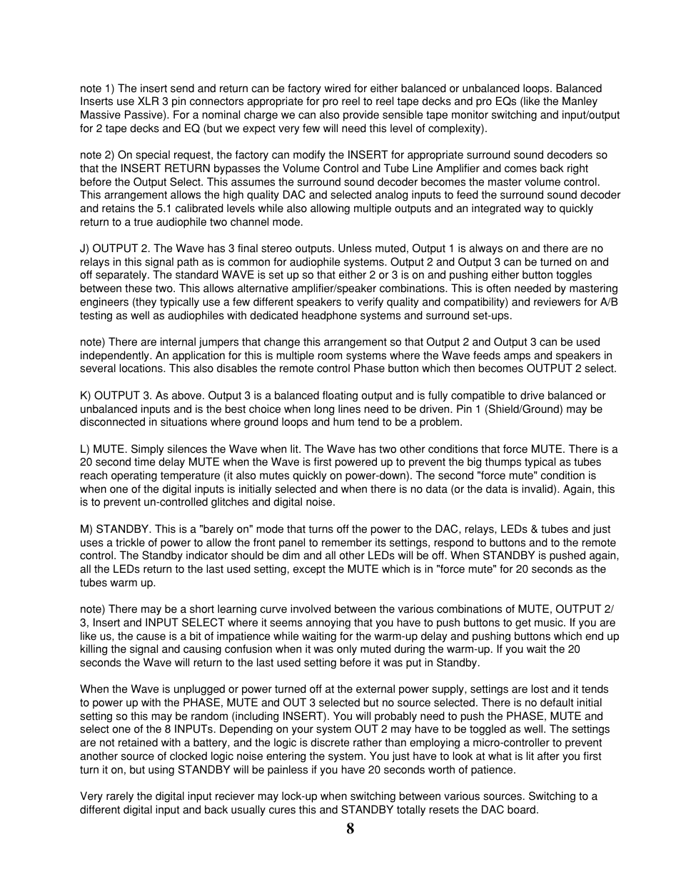 Manley The WAVE DAC/Preamp 20 Bit Version Serial Code WAVE000-015 1999 - 2002 User Manual | Page 8 / 20