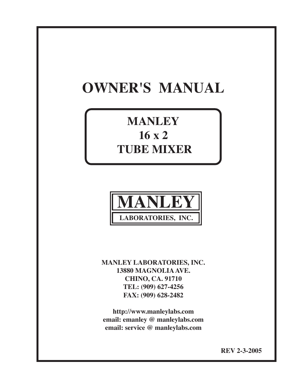 Manley 16 x 2 TUBE MIXER 2002 - present above 106 User Manual | 22 pages
