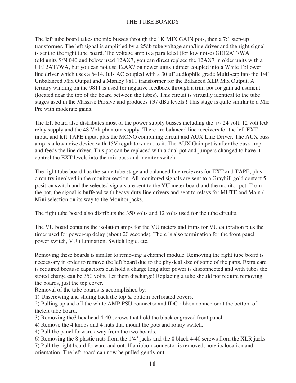 Manley 16 x 2 TUBE MIXER 2002 - present above 106 User Manual | Page 11 / 22