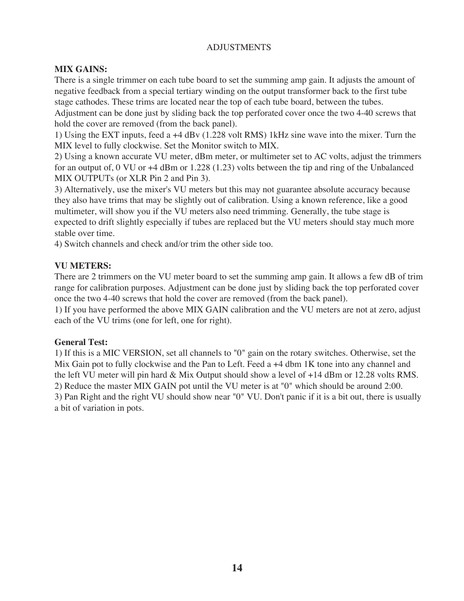 Manley 16 x 2 TUBE MIXER 2002 - present above 106 User Manual | Page 14 / 22