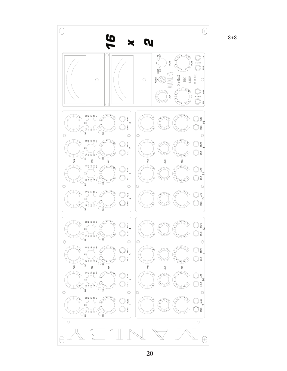 16 x 2, 8+8x2, Mic line mixer | Manley 16 x 2 TUBE MIXER 2002 - present above 106 User Manual | Page 20 / 22
