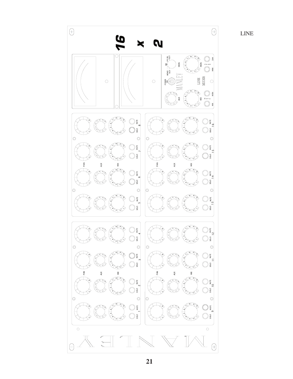 16 x 2, Line, Line mixer | Manley 16 x 2 TUBE MIXER 2002 - present above 106 User Manual | Page 21 / 22