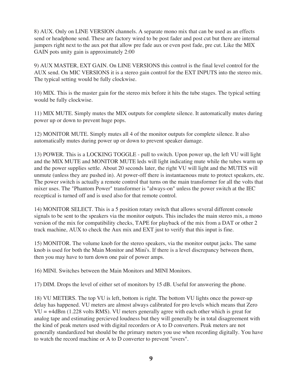 Manley 16 x 2 TUBE MIXER 2002 - present above 106 User Manual | Page 9 / 22