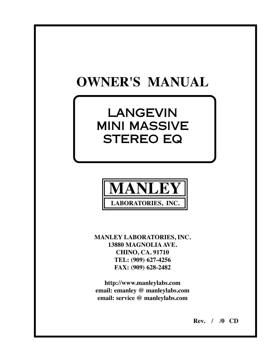 Manley LANGEVIN MINI MASSIVE STEREO EQ User Manual | 31 pages