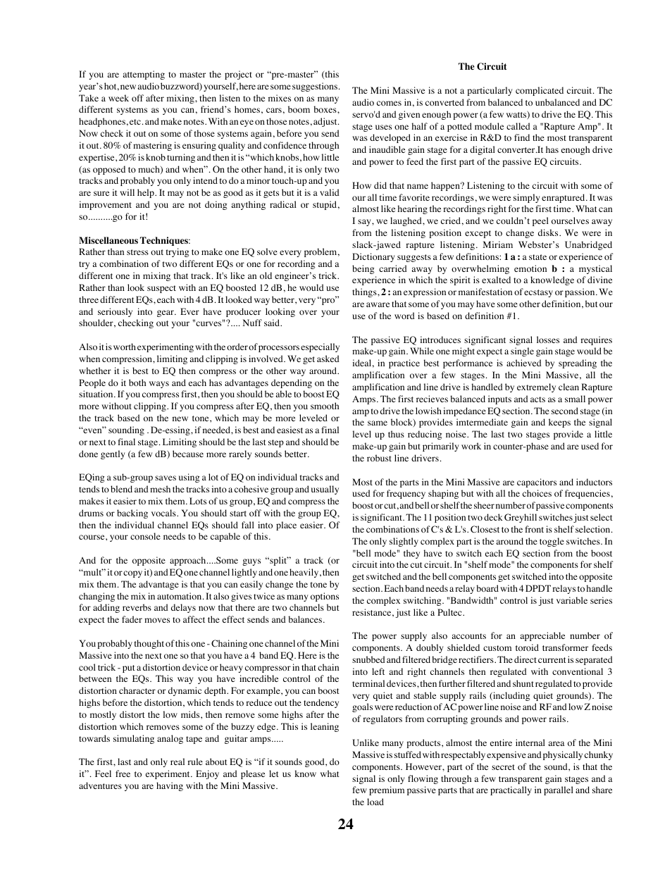 Manley LANGEVIN MINI MASSIVE STEREO EQ User Manual | Page 24 / 31