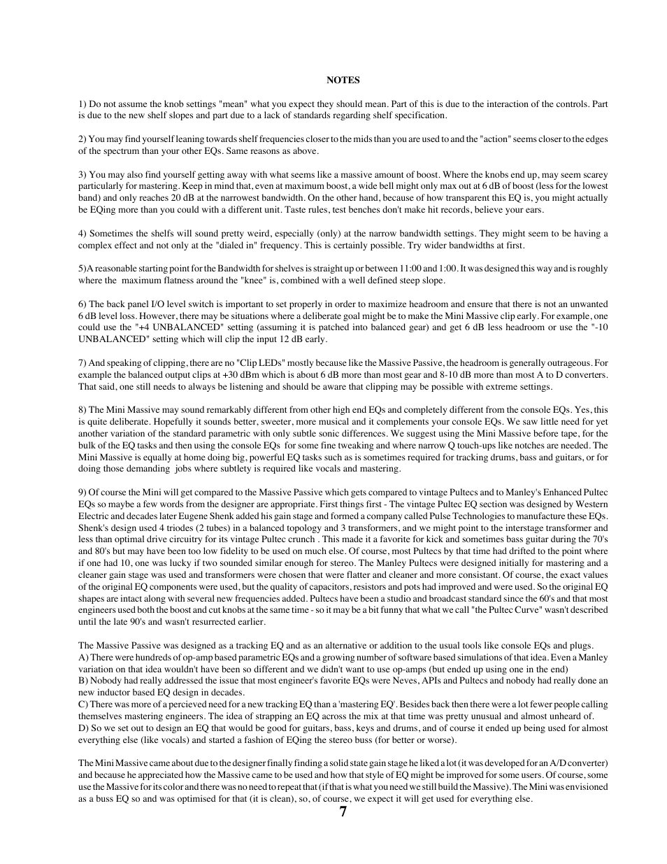 Manley LANGEVIN MINI MASSIVE STEREO EQ User Manual | Page 7 / 31