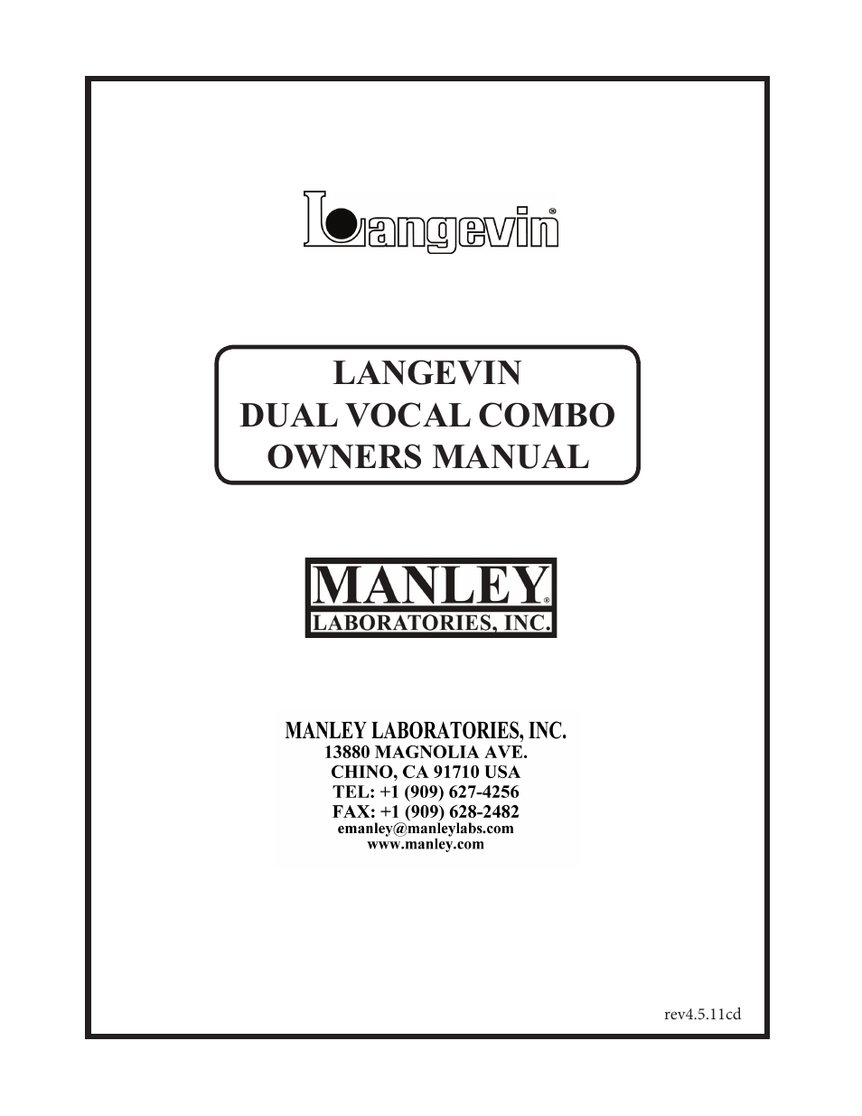 Manley Langevin Dual Vocal Combo 1999 - 4/2001 LDVC000 - LDVC178 User Manual | 20 pages