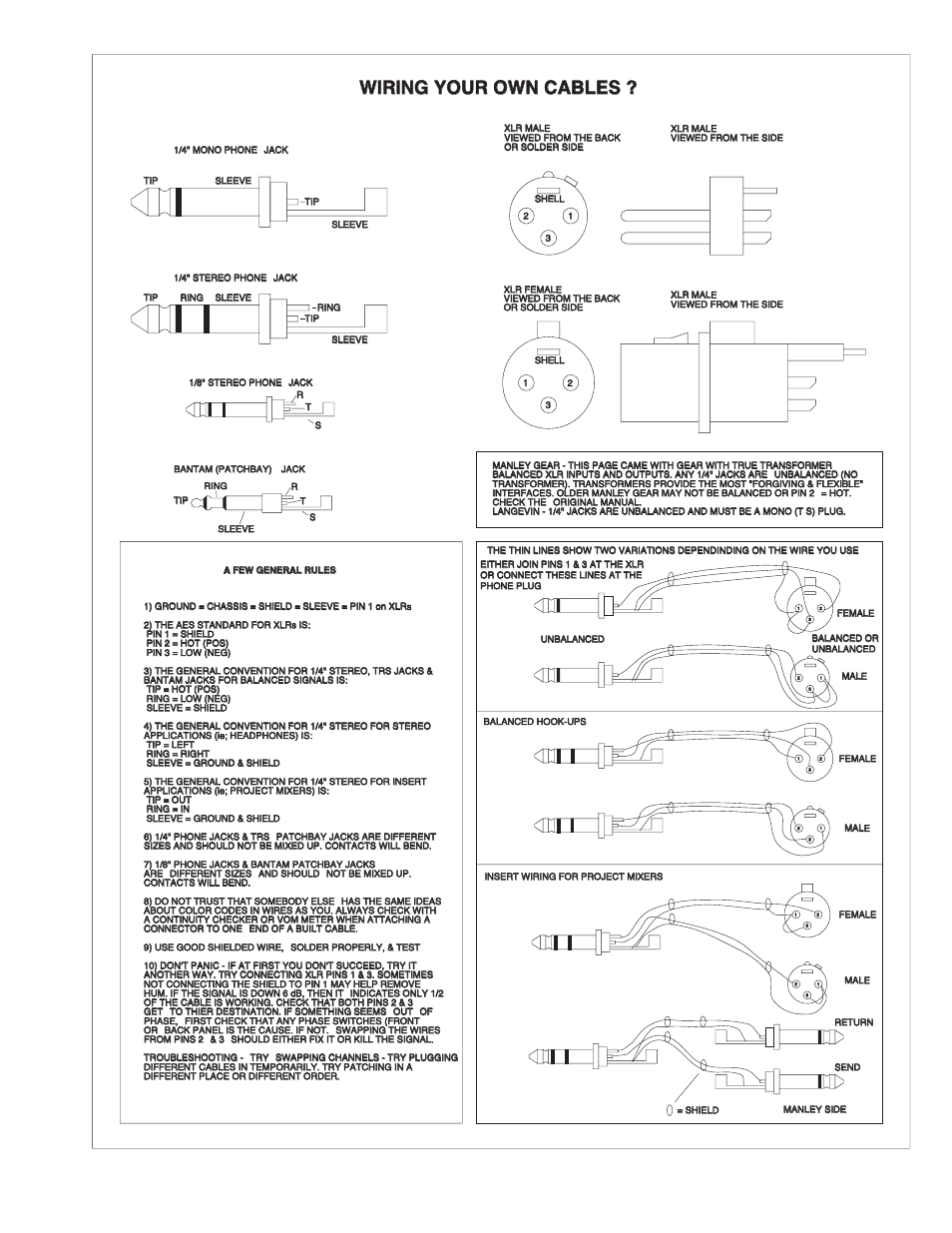 Wiring your own cables | Manley Langevin Dual Vocal Combo 4/2001 - present LDVCP179 and up User Manual | Page 21 / 22