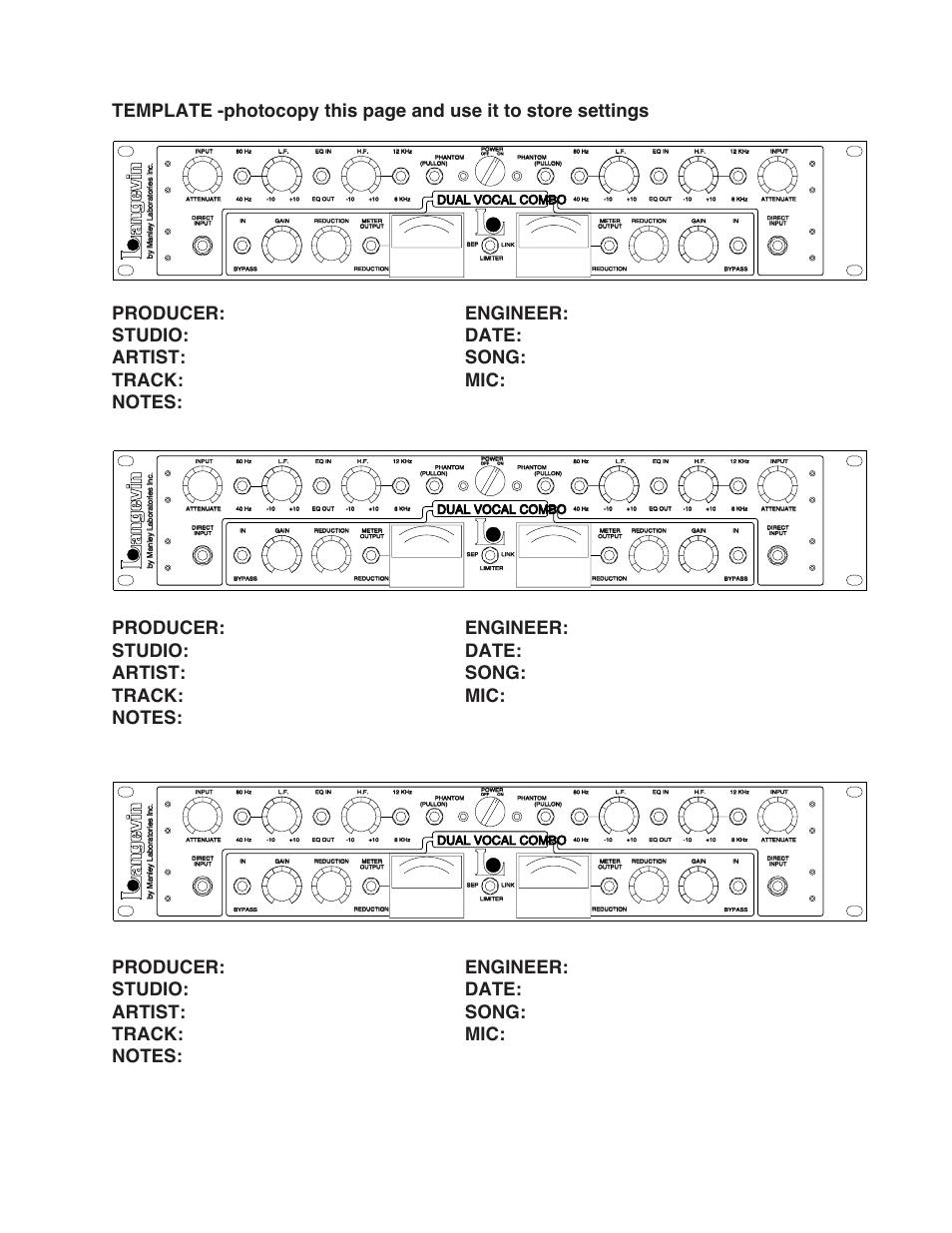 Dual vocal combo | Manley Langevin Dual Vocal Combo 4/2001 - present LDVCP179 and up User Manual | Page 22 / 22