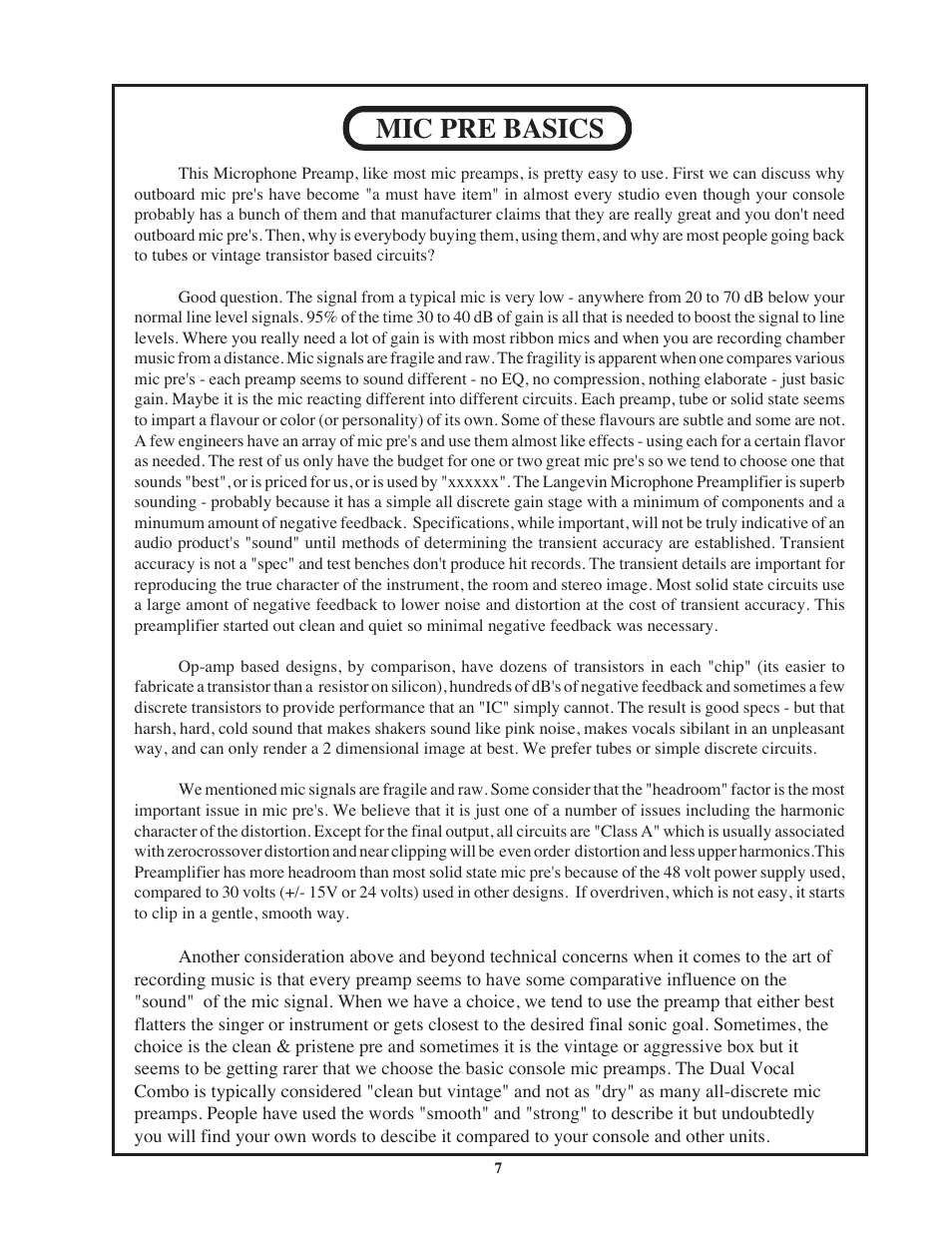 Mic pre basics | Manley Langevin Dual Vocal Combo 4/2001 - present LDVCP179 and up User Manual | Page 7 / 22