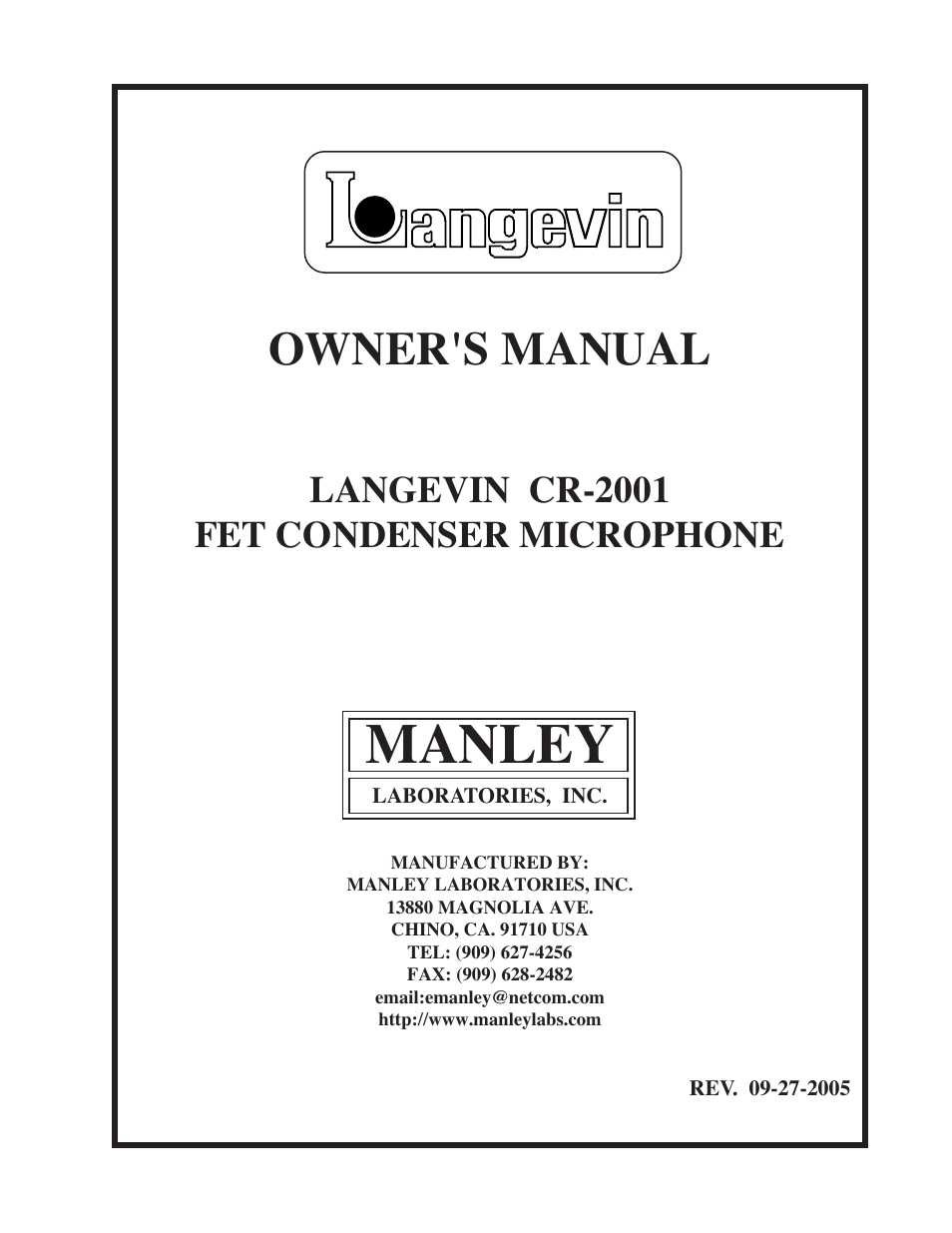 Manley Langevin CR2001 2001 - present User Manual | 6 pages