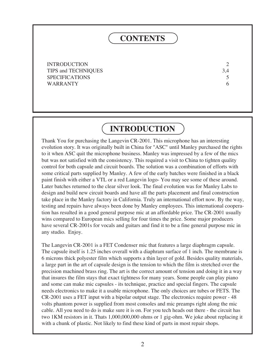 Manley Langevin CR2001 2001 - present User Manual | Page 2 / 6