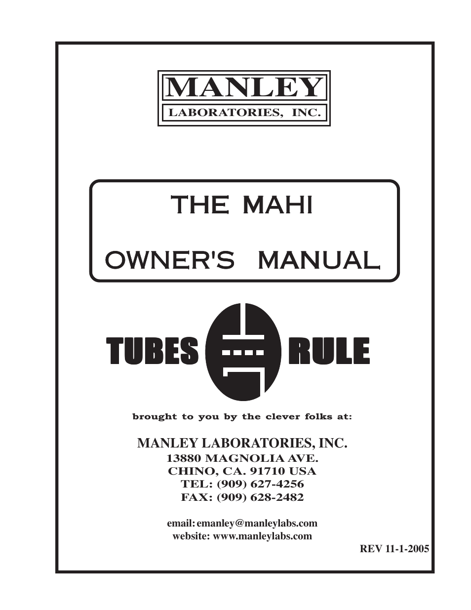 Manley MAHI MONOBLOCK AMPLIFIER User Manual | 18 pages