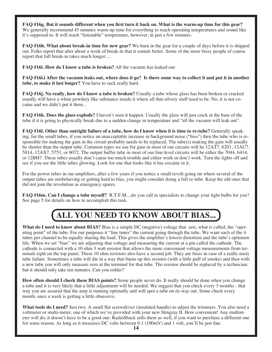 All you need to know about bias | Manley Stingray II User Manual | Page 14 / 20