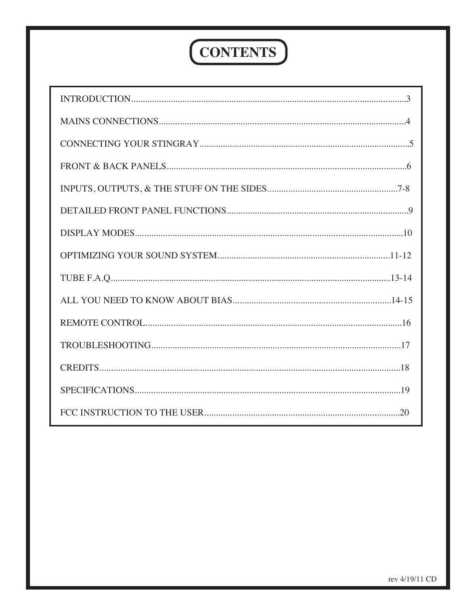 Manley Stingray II User Manual | Page 2 / 20