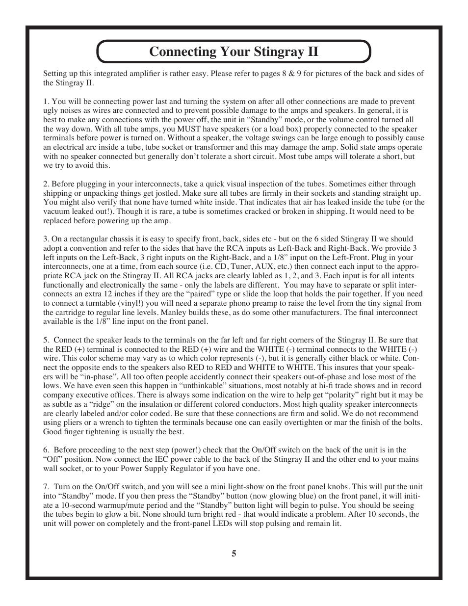 Connecting your stingray ii | Manley Stingray II User Manual | Page 5 / 20